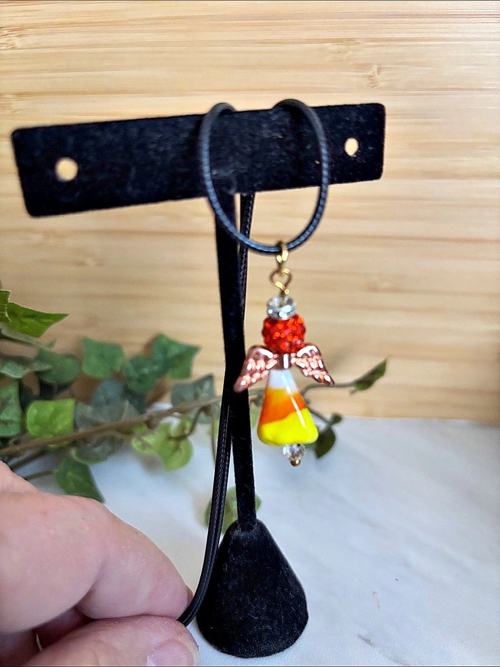 Candy Corn Angel Beaded Dangle Necklace